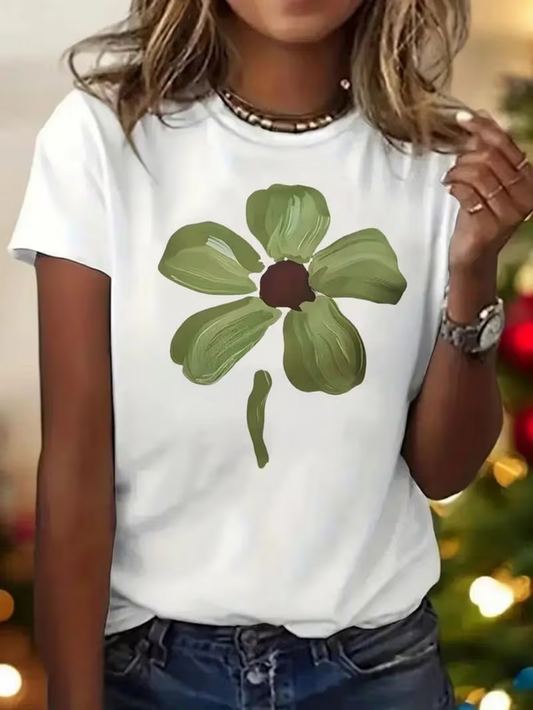 Casual Floral Crew Neck Short Sleeve T-shirt