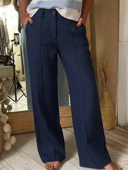 Women Plain Long Buttons Pants Casual Spring/Fall Trousers