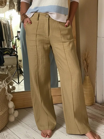 Women Plain Long Buttons Pants Casual Spring/Fall Trousers
