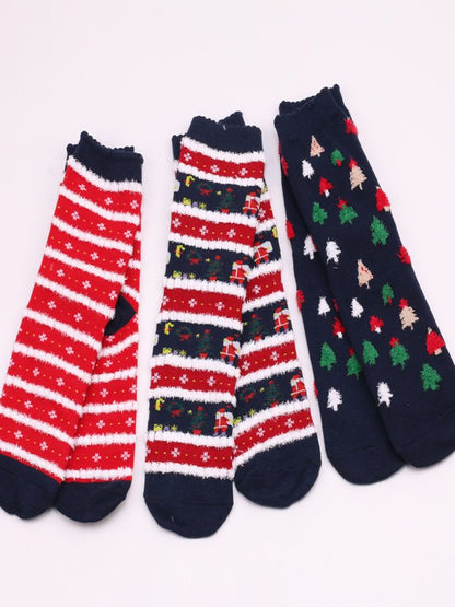 Women's Christmas Socks Santa Claus Elk Christmas Tree Snowman Snowflake Striped Gift Mid-tube Fur Socks