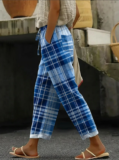 Women Plaid Long Pants Vintage Spring/Fall Trousers