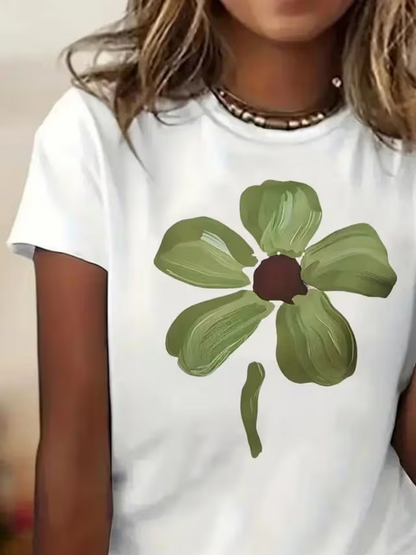 Casual Floral Crew Neck Short Sleeve T-shirt