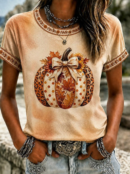 Vintage Floral Crew Neck Short Sleeve T-shirt