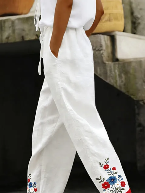 Women Floral Long Pants Casual Spring/Fall Trousers