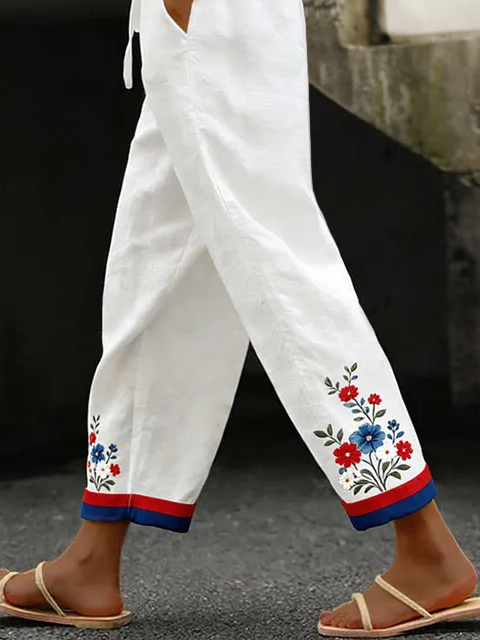 Women Floral Long Pants Casual Spring/Fall Trousers