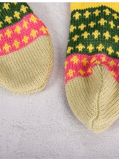 Women's Colorful Striped Slouch Socks Warm Color-blocked Star-patterned Wool Floor Ethnic Style Mid-calf Socks