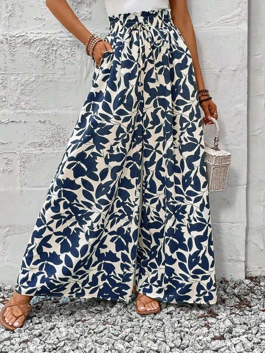 Women Geometric Long Elastic Waist Pants Casual Spring/Fall Trousers