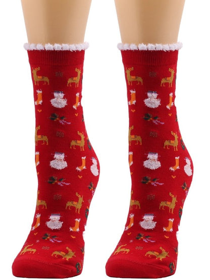 Women's Christmas Socks Santa Claus Elk Christmas Tree Snowman Snowflake Striped Gift Mid-tube Fur Socks