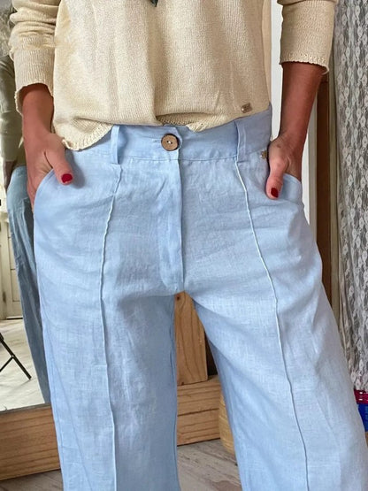 Women Plain Long Buttons Pants Casual Spring/Fall Trousers