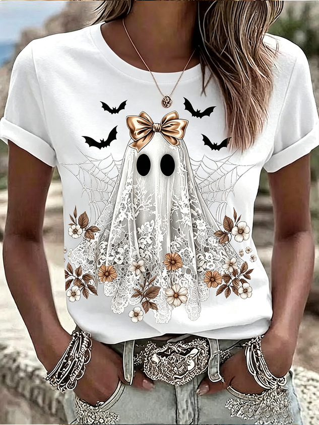 Casual Floral Crew Neck Short Sleeve T-shirt