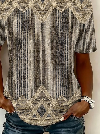 Casual Abstract Crew Neck Short Sleeve T-shirt