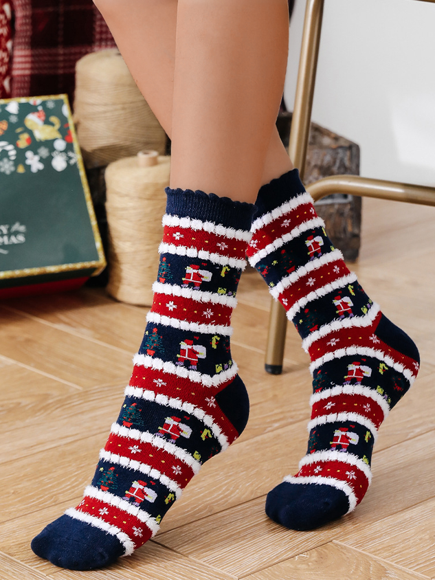Women's Christmas Socks Santa Claus Elk Christmas Tree Snowman Snowflake Striped Gift Mid-tube Fur Socks