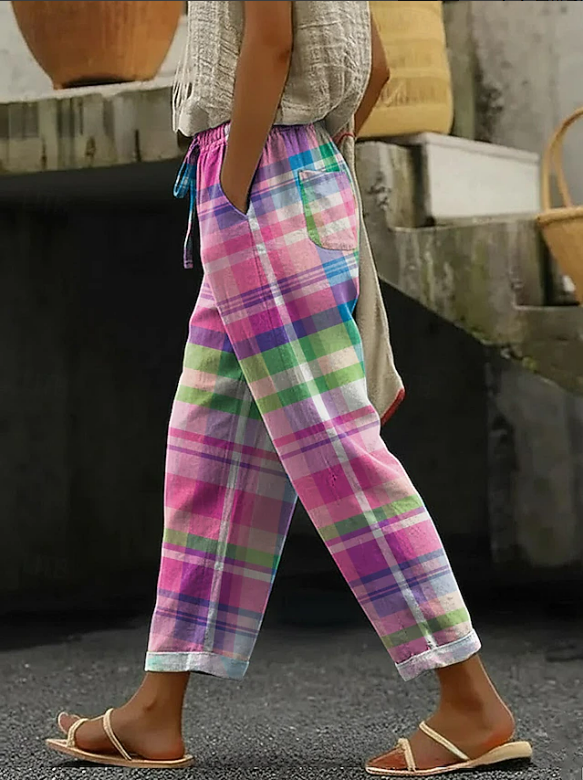 Women Plaid Long Pants Vintage Spring/Fall Trousers