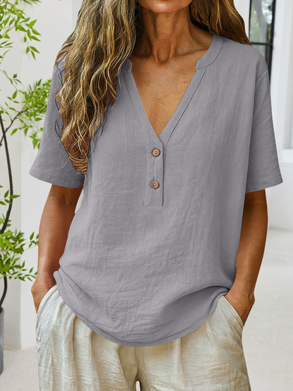 Casual Plain V Neck Short Sleeve T-shirt
