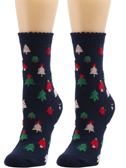 Women's Christmas Socks Santa Claus Elk Christmas Tree Snowman Snowflake Striped Gift Mid-tube Fur Socks