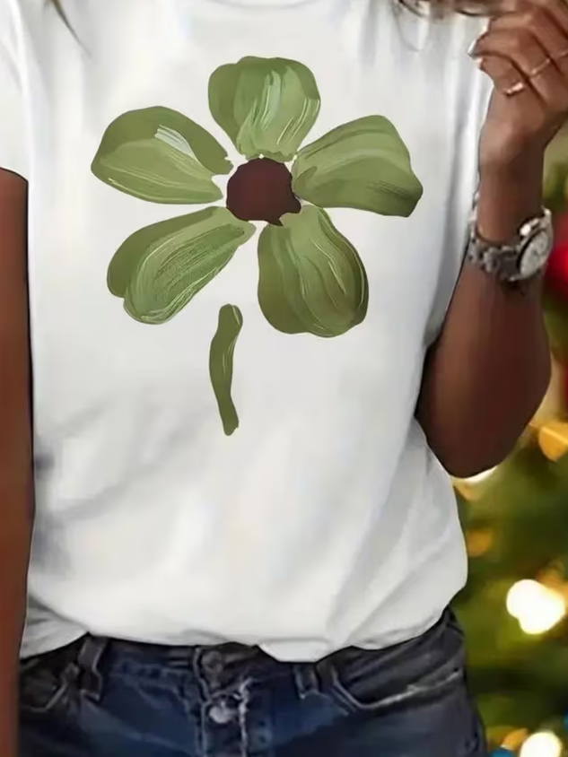 Casual Floral Crew Neck Short Sleeve T-shirt