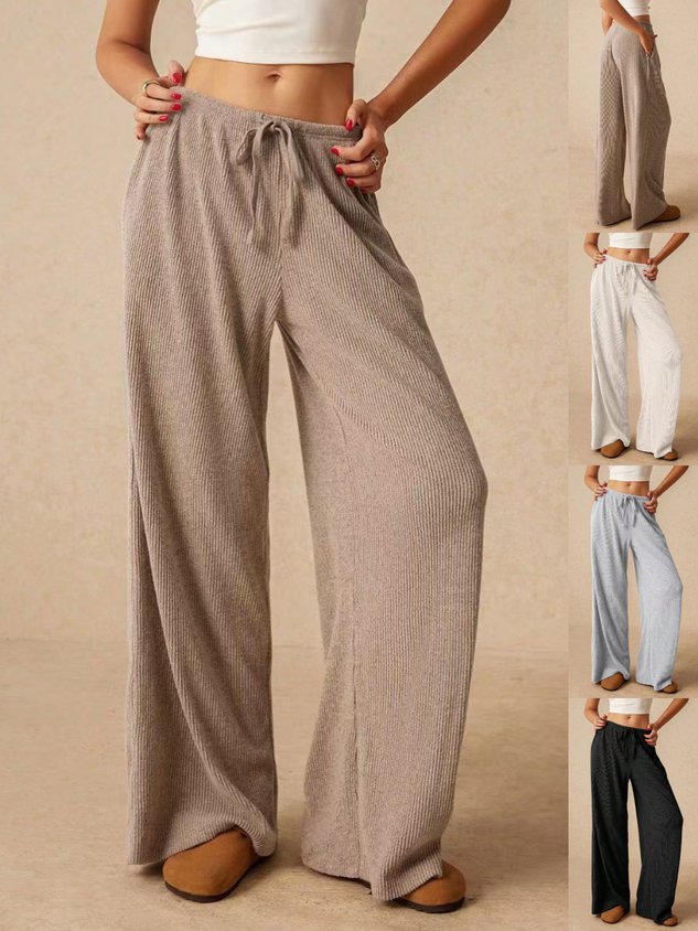 Women Plain Long Elastic Waist Pants Casual Spring/Fall Trousers