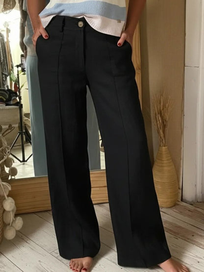 Women Plain Long Buttons Pants Casual Spring/Fall Trousers