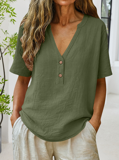 Casual Plain V Neck Short Sleeve T-shirt