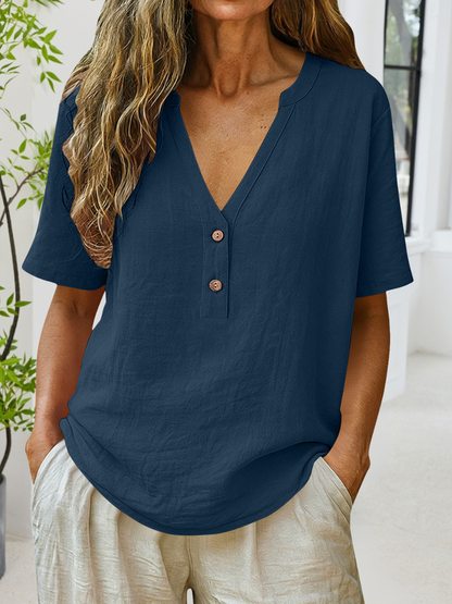 Casual Plain V Neck Short Sleeve T-shirt