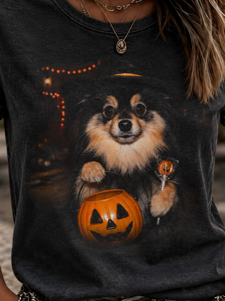 Casual Dog Crew Neck Short Sleeve T-shirt