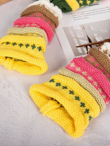 Women's Colorful Striped Slouch Socks Warm Color-blocked Star-patterned Wool Floor Ethnic Style Mid-calf Socks