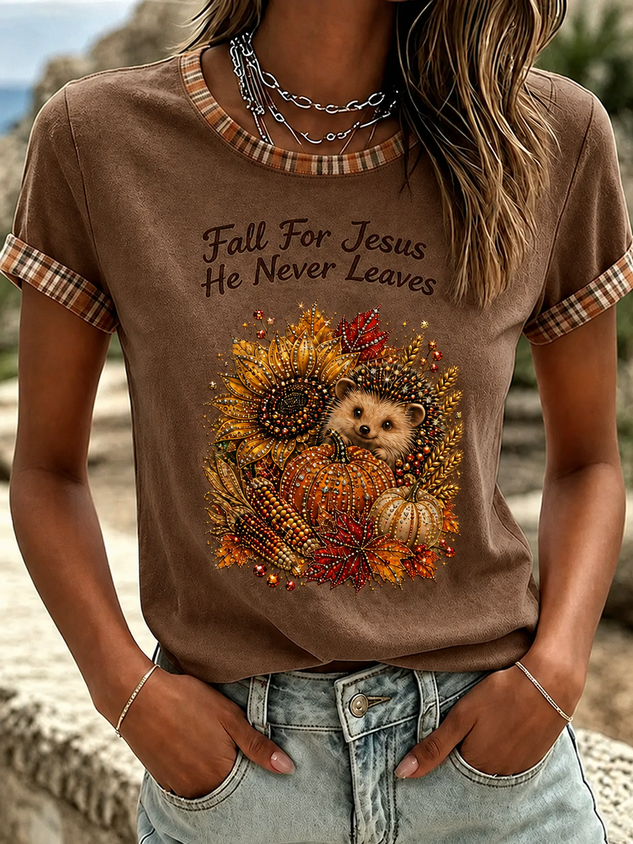 Casual Animal Crew Neck Short Sleeve T-shirt