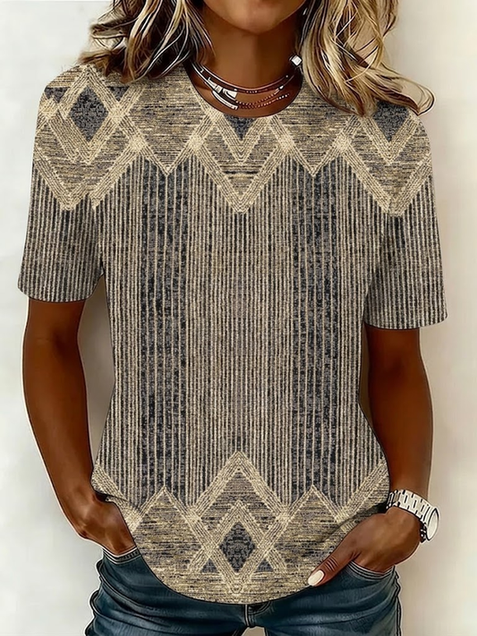 Casual Abstract Crew Neck Short Sleeve T-shirt