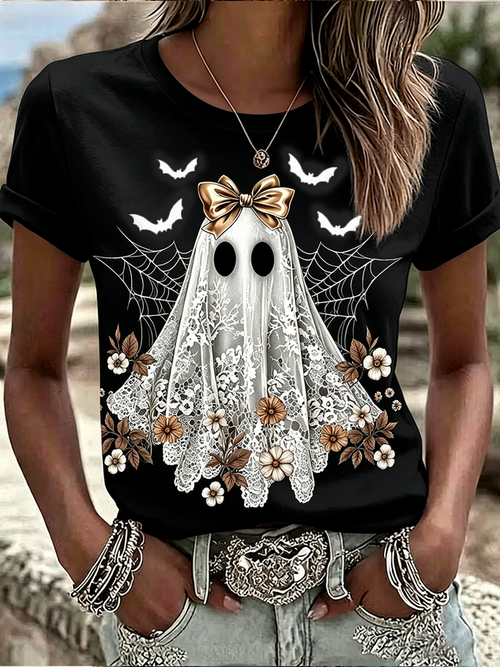 Casual Floral Crew Neck Short Sleeve T-shirt