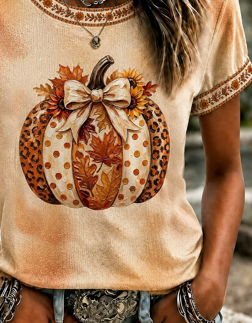 Vintage Floral Crew Neck Short Sleeve T-shirt