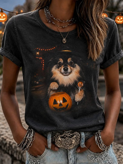 Casual Dog Crew Neck Short Sleeve T-shirt