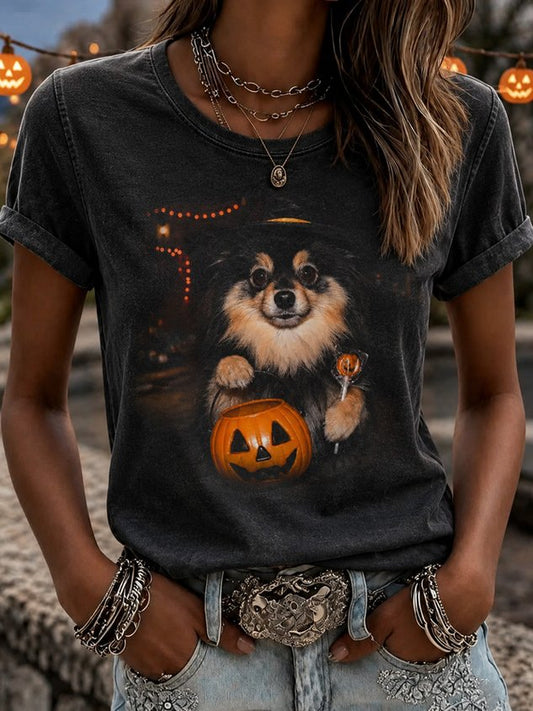 Casual Dog Crew Neck Short Sleeve T-shirt