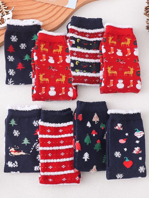 Women's Christmas Socks Santa Claus Elk Christmas Tree Snowman Snowflake Striped Gift Mid-tube Fur Socks