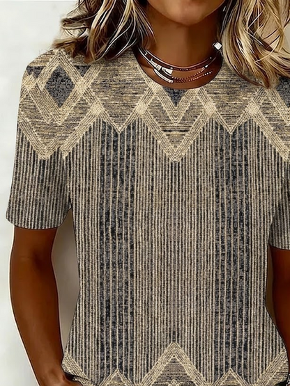 Casual Abstract Crew Neck Short Sleeve T-shirt
