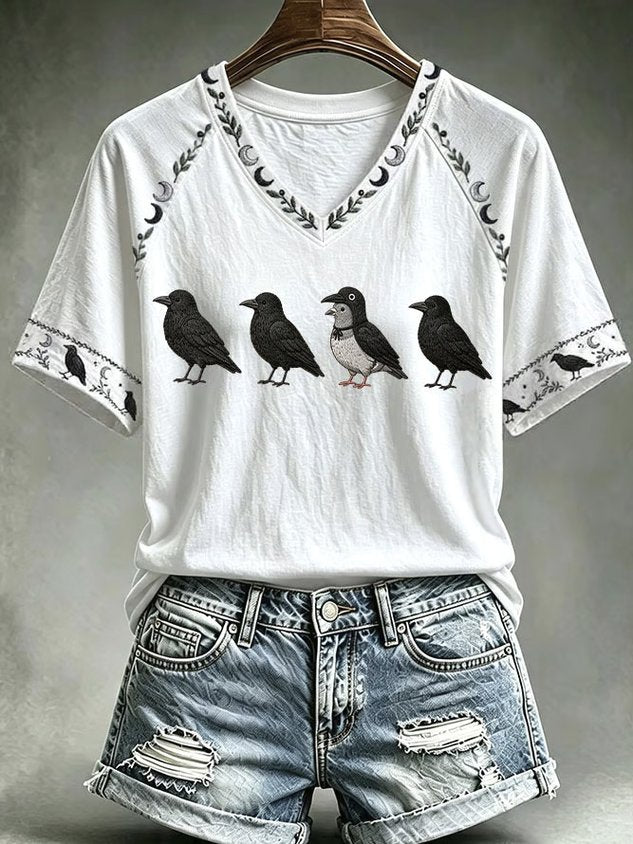 Casual Bird V Neck Short Sleeve T-shirt