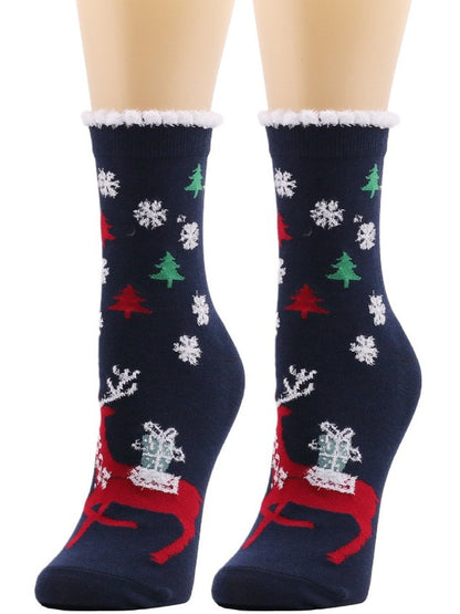 Women's Christmas Socks Santa Claus Elk Christmas Tree Snowman Snowflake Striped Gift Mid-tube Fur Socks