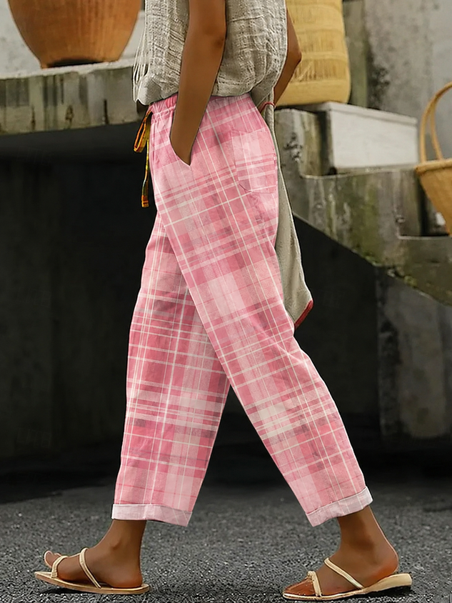 Women Plaid Long Pants Vintage Spring/Fall Trousers