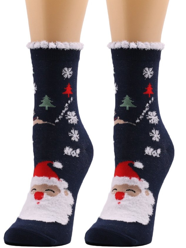 Women's Christmas Socks Santa Claus Elk Christmas Tree Snowman Snowflake Striped Gift Mid-tube Fur Socks