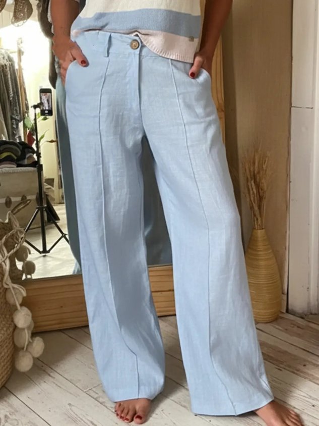 Women Plain Long Buttons Pants Casual Spring/Fall Trousers