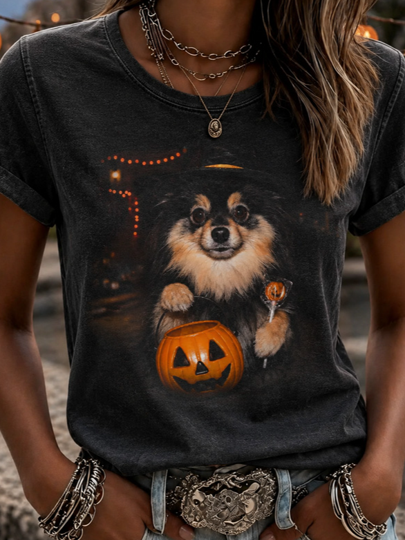 Casual Dog Crew Neck Short Sleeve T-shirt
