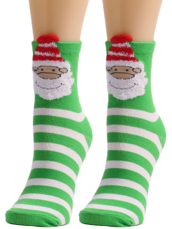 Womens Christmas Cute Cartoon Striped Socks