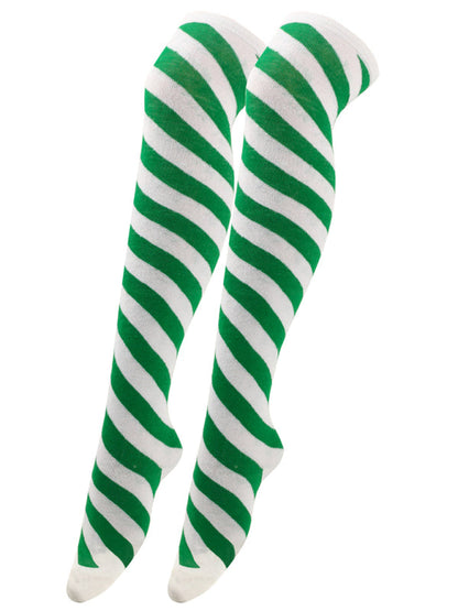 Womens Over Knee Bias Striped Christmas Socks