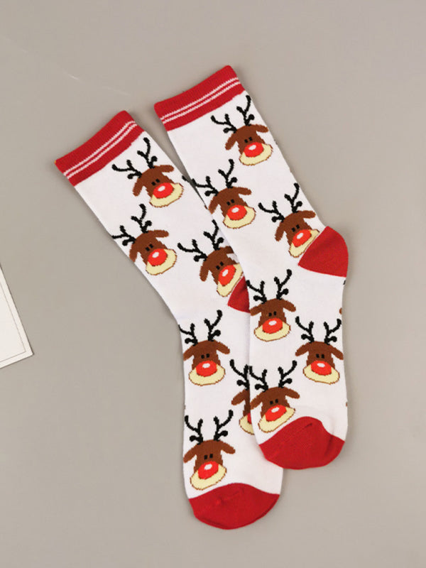 Womens Christmas Color Mid Tube Cotton Socks